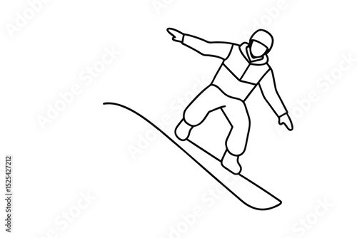 Continuous line drawing of snowboarder