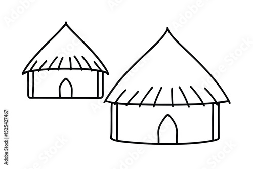 Continuous line drawing of traditional thatched roof