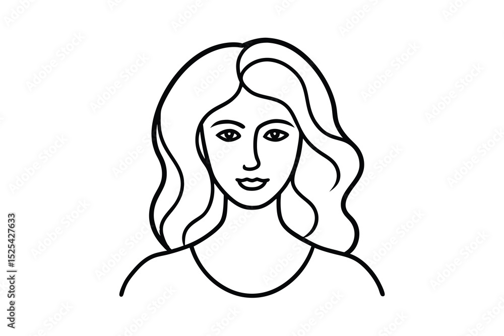 Continuous line drawing of woman with hair mask Continuous line drawing of woman with hair mask