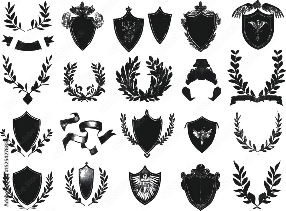 Fototapeta premium Vector illustration of deferent batch and shield set