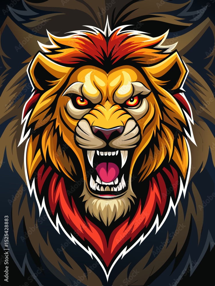 Fototapeta premium angry lion realistic design and bold line black , white background ,full color
