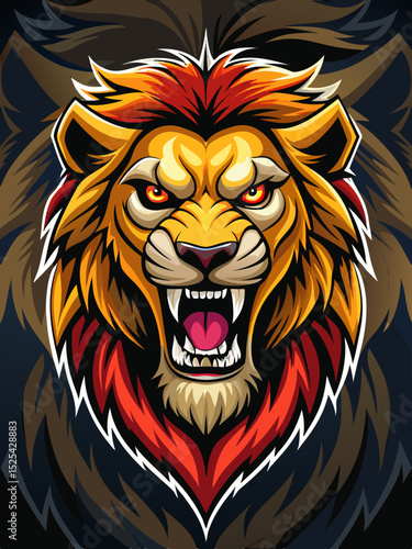 angry lion realistic  design and bold line black , white background ,full  color