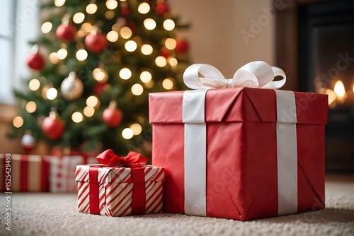 Beautiful christmas gifts under decorated tree festive holiday presents