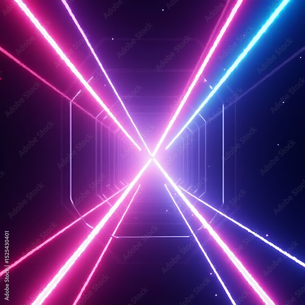 Fototapeta premium Neon laser tunnel lights in sci-fi style