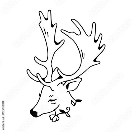 deer head with antlers line art drawing