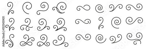 Decorative swirls and curls for design projects in various styles and orientations