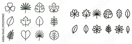 Collection of leaf and plant outline illustrations in various shapes and sizes showcasing natural beauty and design possibilities