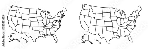 Detailed outline of the United States showcasing all states in black and white on a plain background