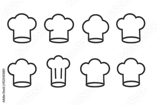 Different styles of chef hats lined up in a creative design at a cooking event