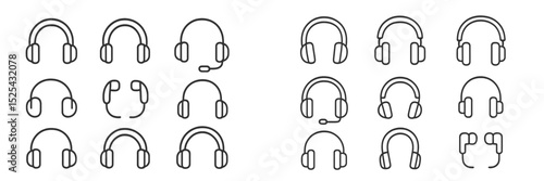 Variety of headphone designs arranged in a grid showcasing different styles and functions for audio use