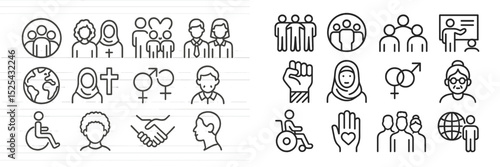 Diversity and inclusion symbols representing various communities and identities in a creative design