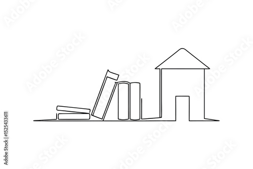 Simple line drawing house books education learning study