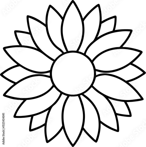 Simple black and white sunflower outline for coloring and design projects