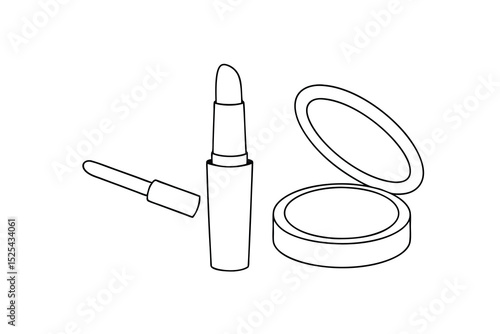 Line drawing of lipstick compact and lip gloss