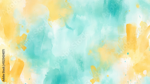 Watercolor artwork hand-painted in vibrant yellow and turquoise tones.