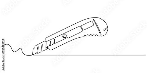 continuous one line drawing of a stationery knife, Cutter knife in continuous one line art drawing, Utility knife, blade, sharp, Stationery knife one line art. Continuous line drawing of repair, pro.