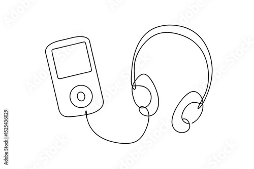 Simple line drawing of mp3 player and headphones
