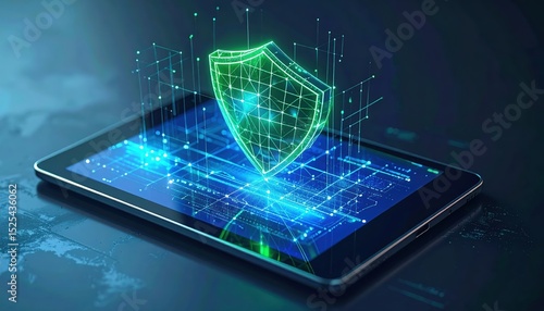 Wallpaper Mural Digital cybersecurity concept with shield hologram protecting smartphone network data and online privacy in a high-tech futuristic setting Torontodigital.ca