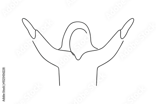 Woman raising hands line drawing minimalist art