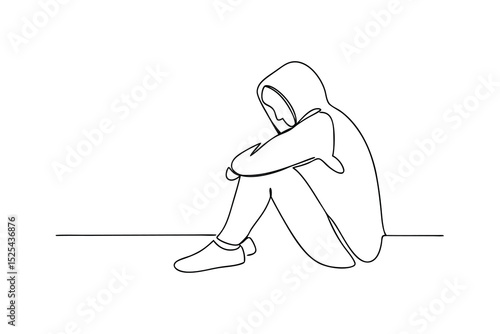 Sad person line drawing sitting alone feeling depressed