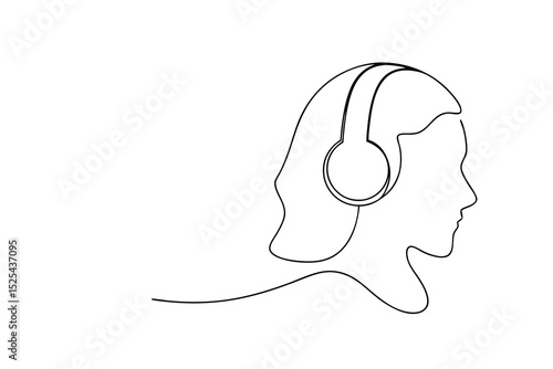 Minimalist line drawing person wearing headphones listening music