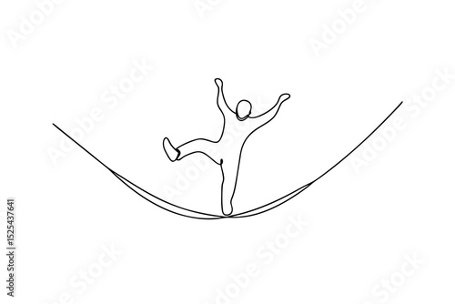 Man balancing on tightrope line drawing minimalist art