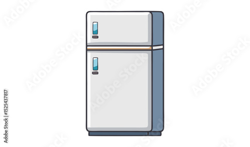 Cartoon Illustration of a TopFreezer Refrigerator with White Body and Blue Accents Isolated