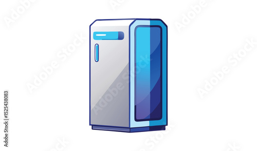 Cartoon Illustration of Modern Vending Machine With Blue Accents on Isolated White Background