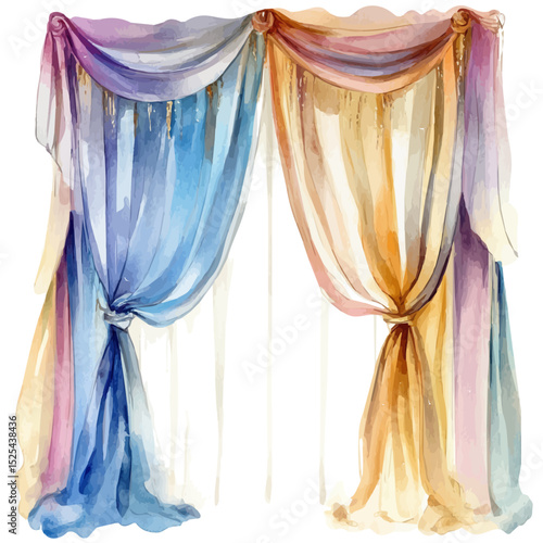 watercolor of Curtains, vector high quality, isolated on a white background.