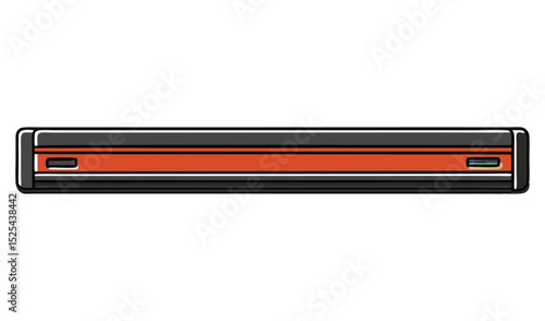 Flat, Rectangular Device with Black Trim, Orange Stripe, Ports on Each End, Hand Drawn