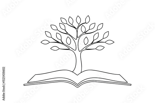 Tree of knowledge line drawing open book illustration