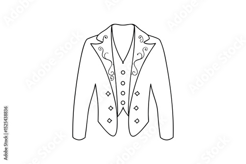 Elegant mens tailcoat jacket line drawing illustration