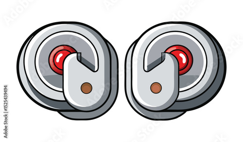 Two Gray Cartoon Movie Projectors with Red and Brown Details Isolated on White