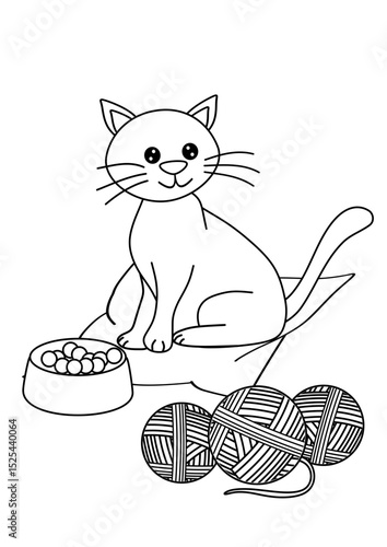 cat and food, coloring book for children