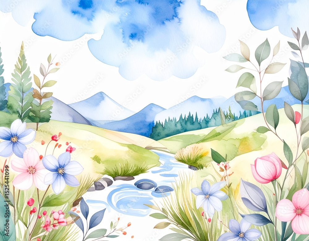 小川のある夏の野山の風景(ai生成画像) 小川のある夏の野山の風景(ai生成画像)