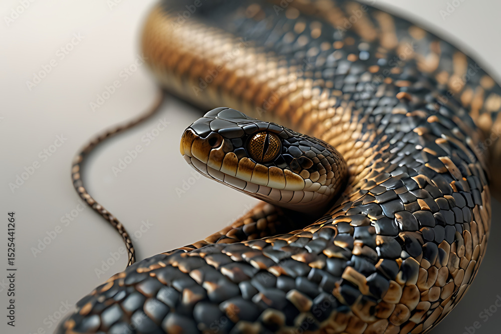 Naklejka premium Wild reptile slithering with brown and black scales, an isolated serpent in nature