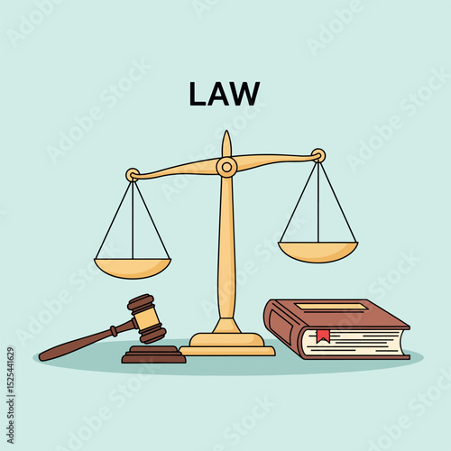 Simple Law Scales, Gavel, and Book Illustration

