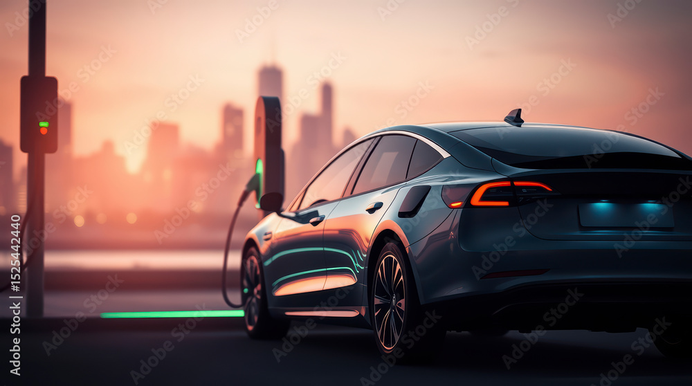 Electric Car Charging at Sunset Electric Car Charging at Sunset