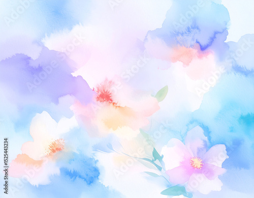Watercolor Flower Blossom Elements color blue orange background	