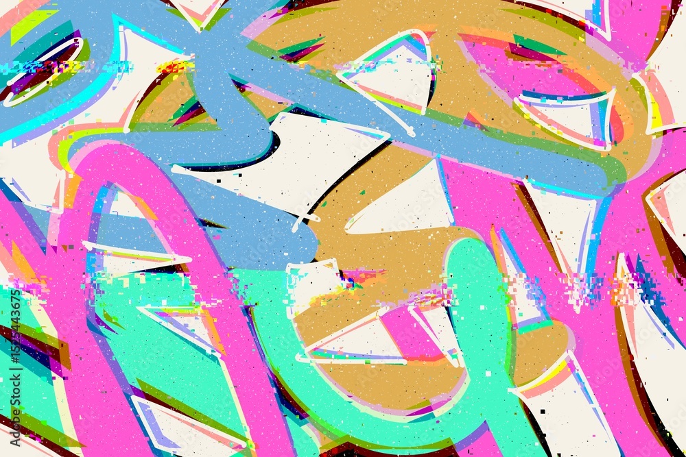 Fototapeta premium Vibrant abstract graffiti-style background with colorful strokes, glitch effects, and paint texture. Perfect for street design, posters, music covers, or modern art projects.
