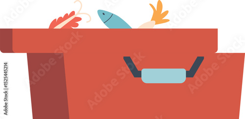Fishing tackles kit box vector illustration