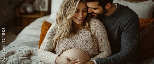 A beautiful moment between a pregnant woman and her partner on the bed