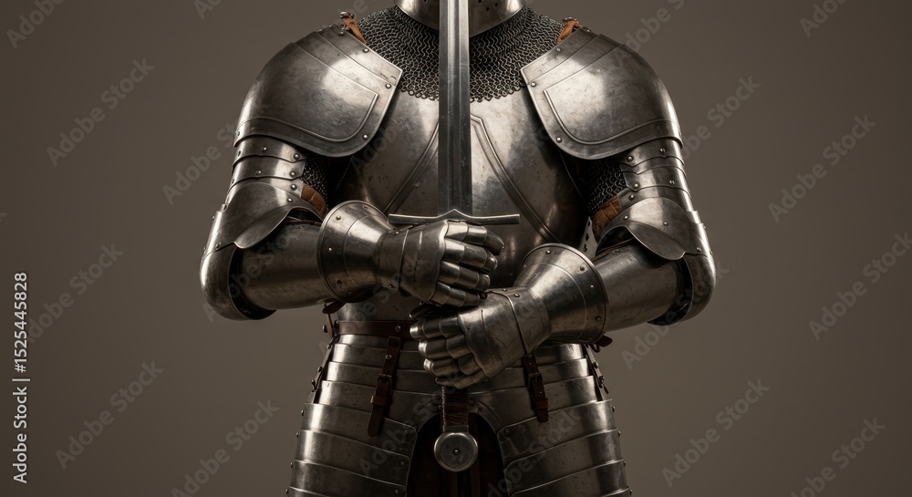 Fototapeta premium Armored Fighter in Combat Stance with Two-Handed Sword