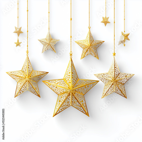 Golden Stars Hanging Decor - Elegant Ornament Design , isolated on white background png