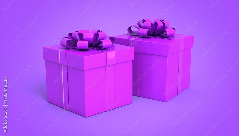 Obraz premium Two Purple Gift Boxes with Bows Perfect for Holiday or Birthday Celebrations