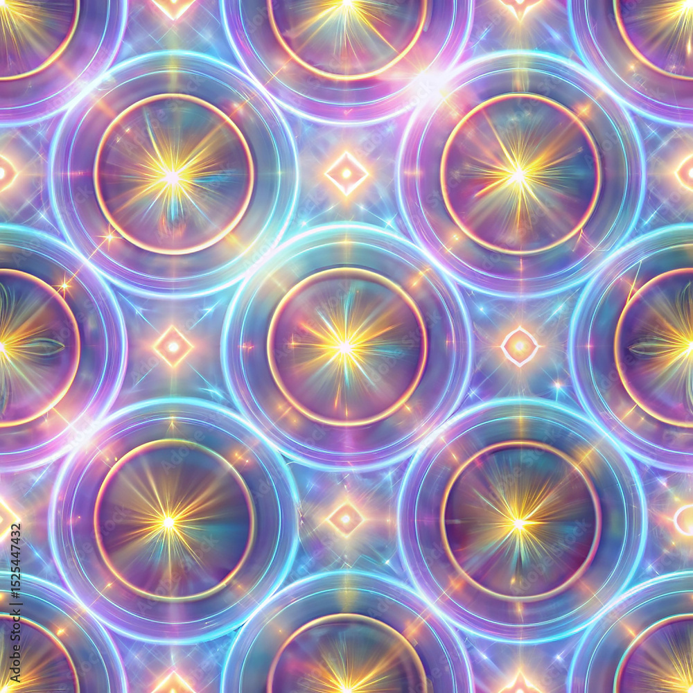Radiant Celestial Pattern Seamless Texture of Glowing Circles and Stars Radiant Celestial Pattern Seamless Texture of Glowing Circles and Stars