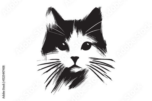 Cat face ink brush sketch black and white vector illustration

