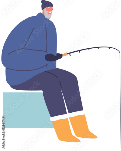 Retired man enjoying winter fishing