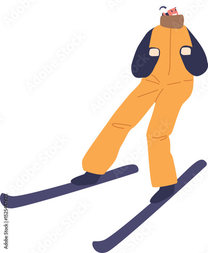 Happy child riding skies vector illustration