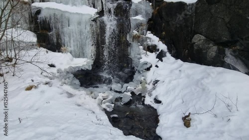 waterfall in winter down cliffside